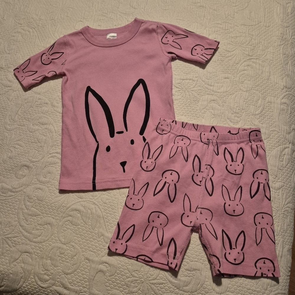 Hanna Andersson girls 130 or 8 pink bunny designed pajama short johns GUC